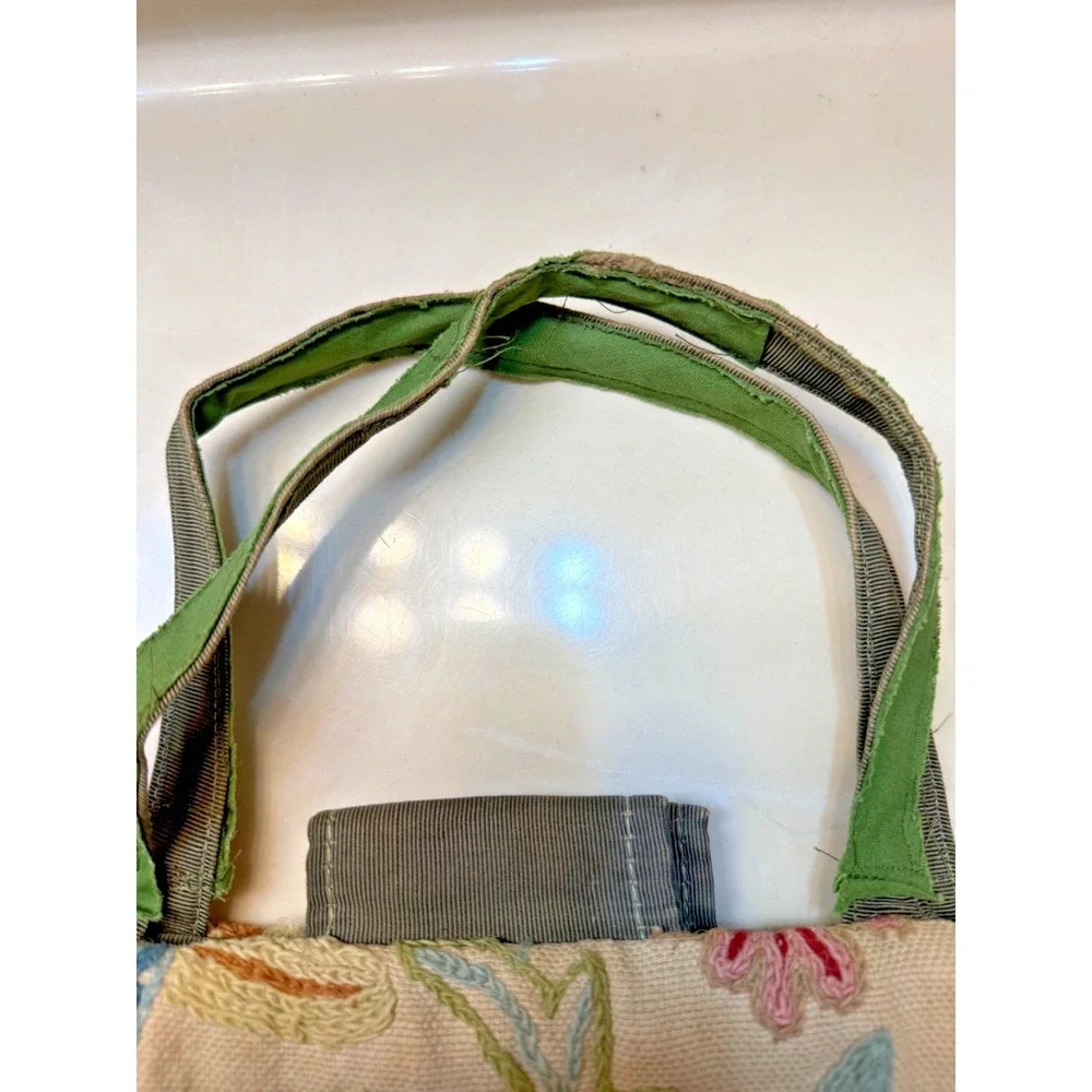 Vintage Floral Tapestry Accordion Purse Handbag, Green Cloth Handles